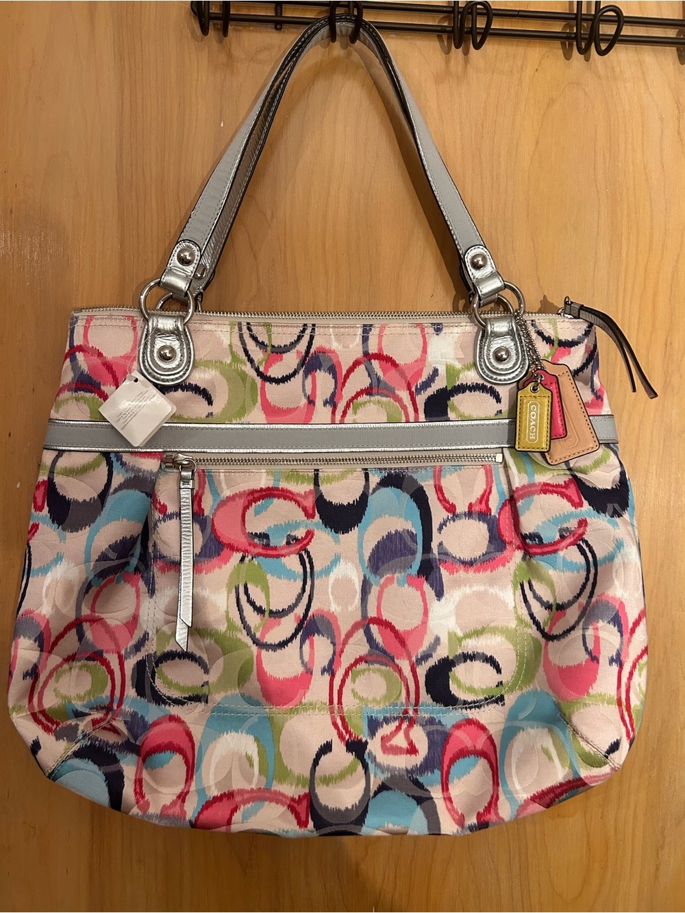 Y2K - NWTS - Coach Multicolor Circle-Print Tote with Silver Trim